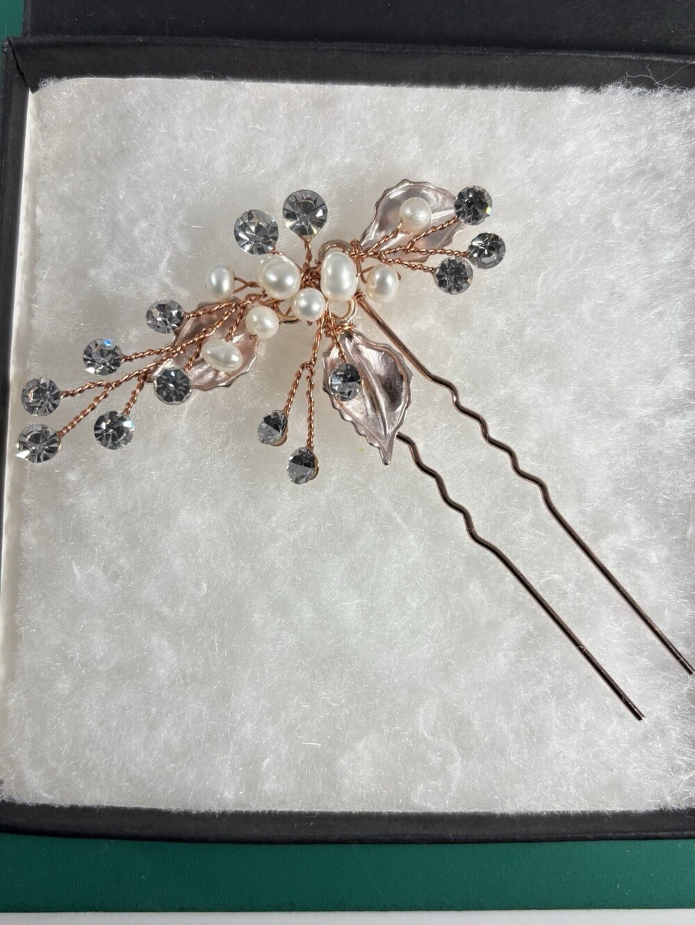 Mariell Freshwater Pearl Wedding Hair Pin Rose Gold Bridal Crystal Headpiece
